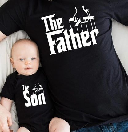 Father and Son Matching T Shirt and Baby Outfit.