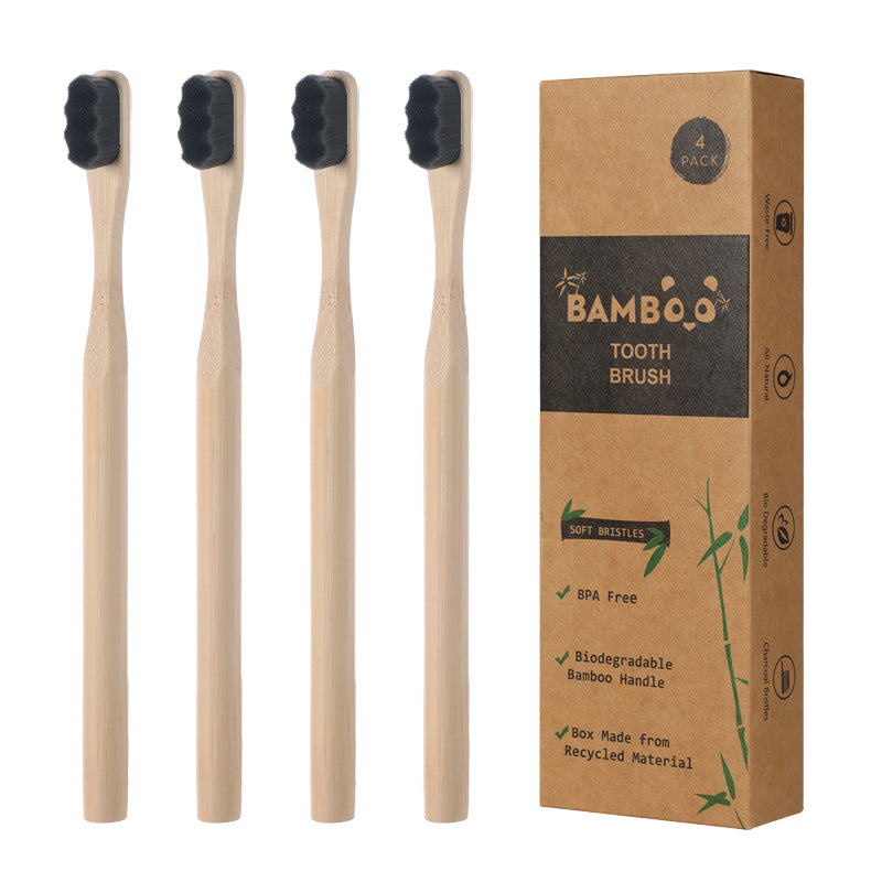 Natural Bamboo Toothbrush, 4 Pack.