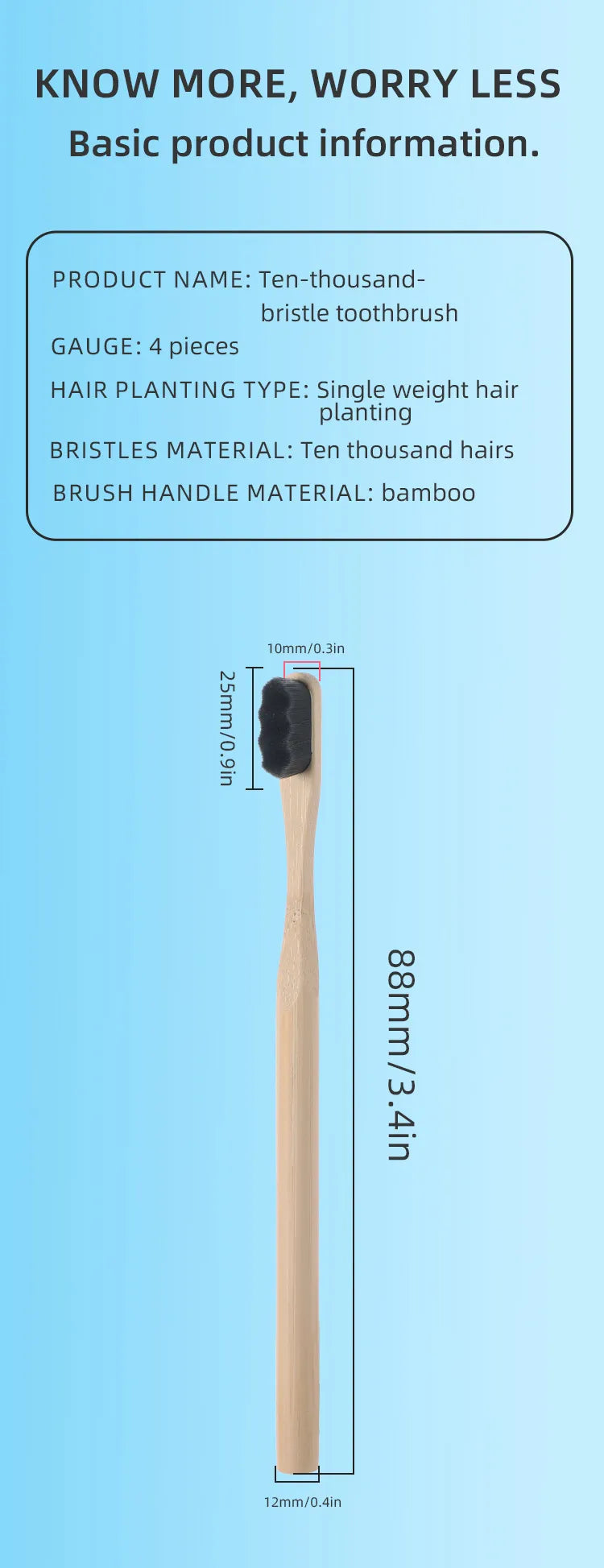 Natural Bamboo Toothbrush, 4 Pack.